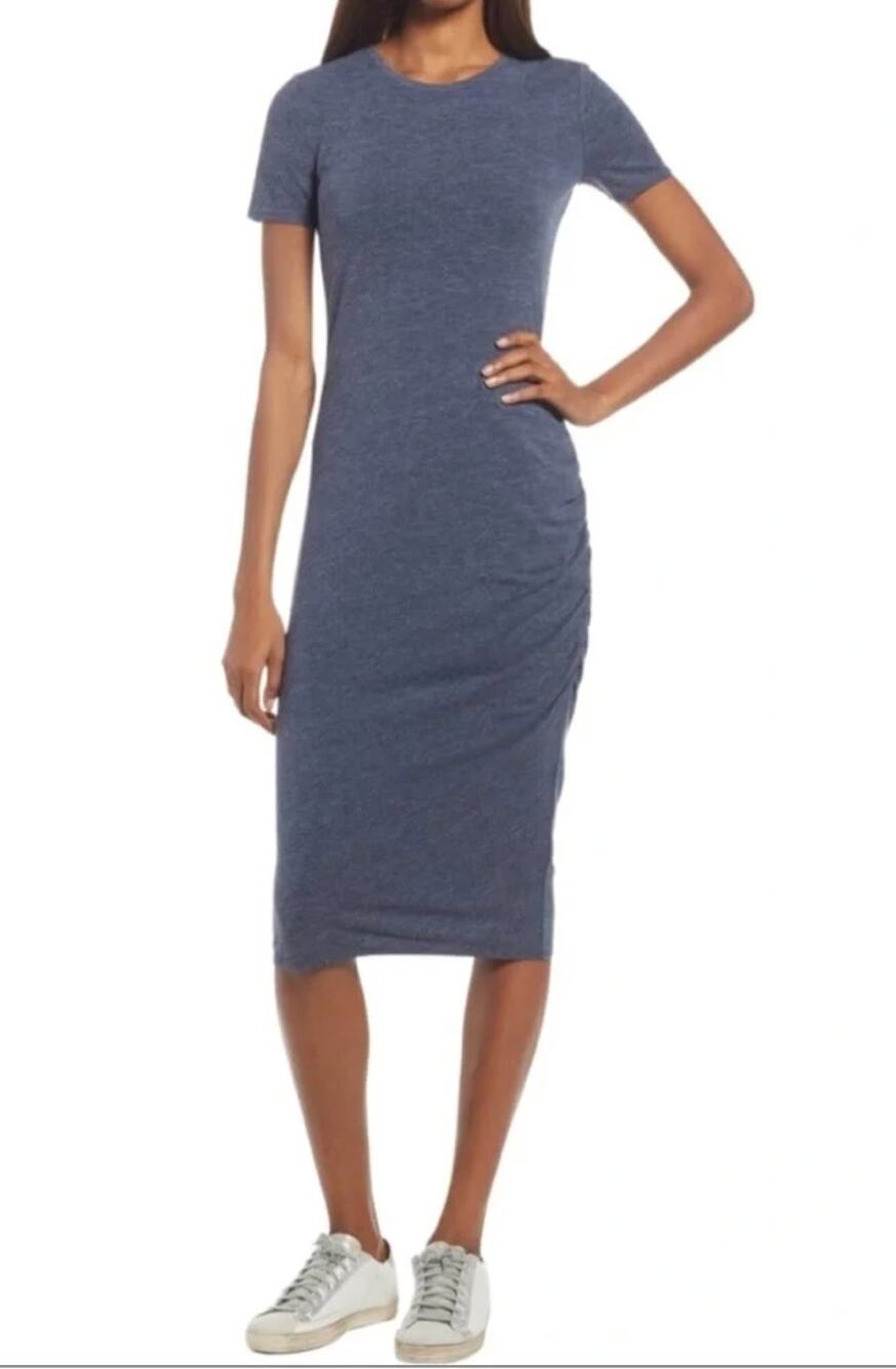 TREASURE & BOND Women's Ruched Jersey Dress Small Navy Blue NWT